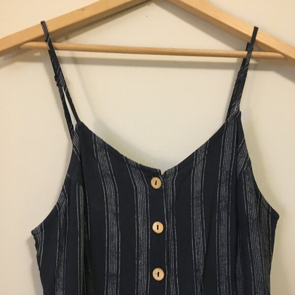 ILLA ILLA Strappy Button Down Rayon Engineer Striped Romper - Picture 3 of 15